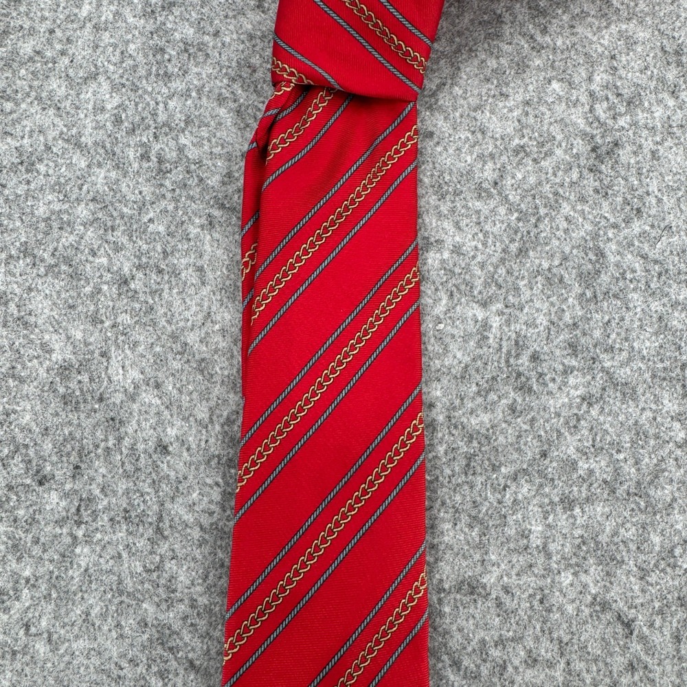 Saks Fifth Avenue Necktie Mens OS Red Chain Stripe Silk Traditional EUC